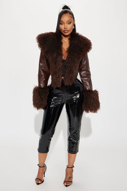 Manteau en Faux Cuir Effet Vieilli Irréprochable – Chocolat
