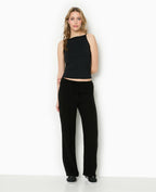 Pantalon large et droit avec taille élastiquée