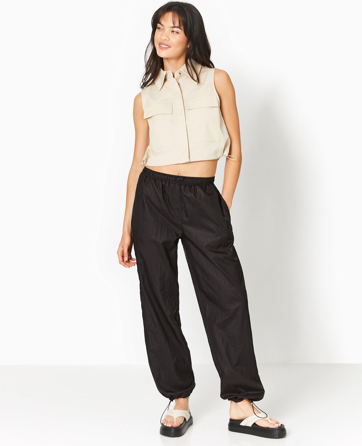 Pantalon parachute avec liens élastiqués