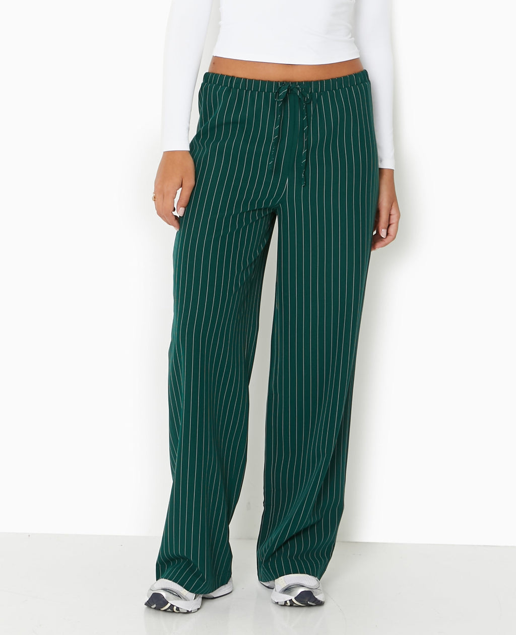 Pantalon droit taille élastiquée rayures banquier