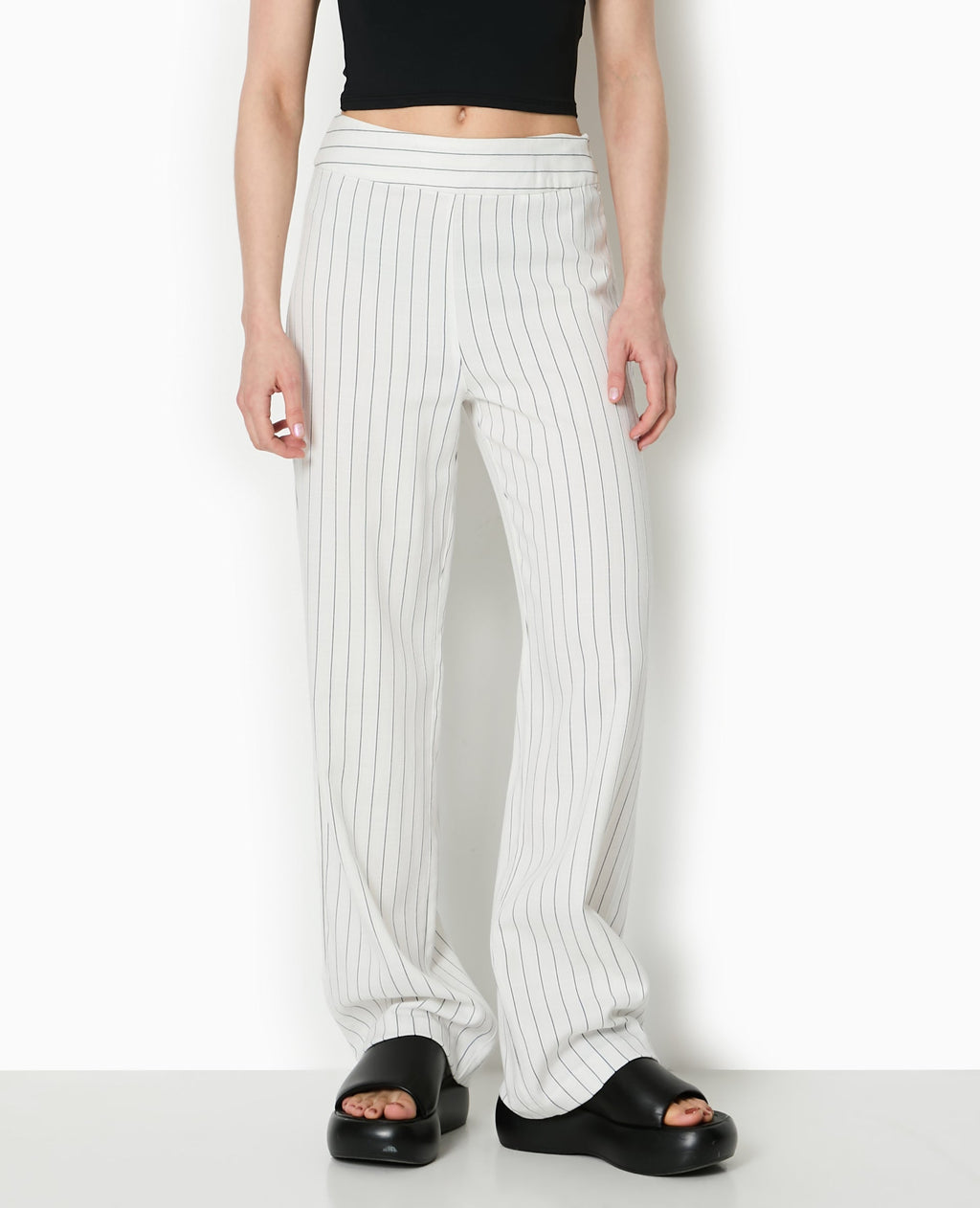 Pantalon droit rayé taille haute