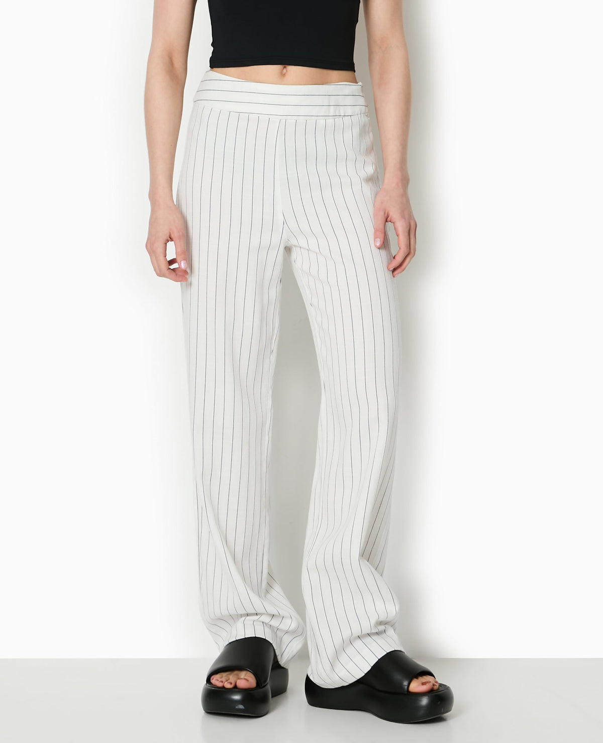 Pantalon droit rayé taille haute