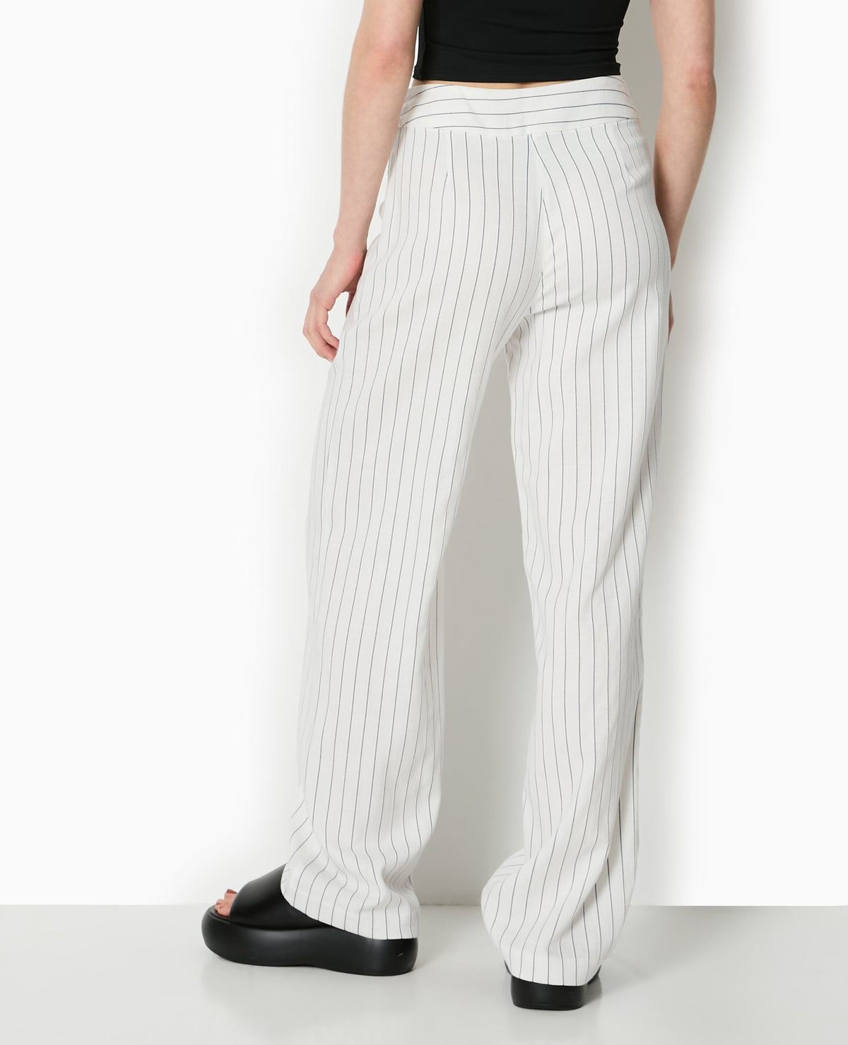 Pantalon droit rayé taille haute