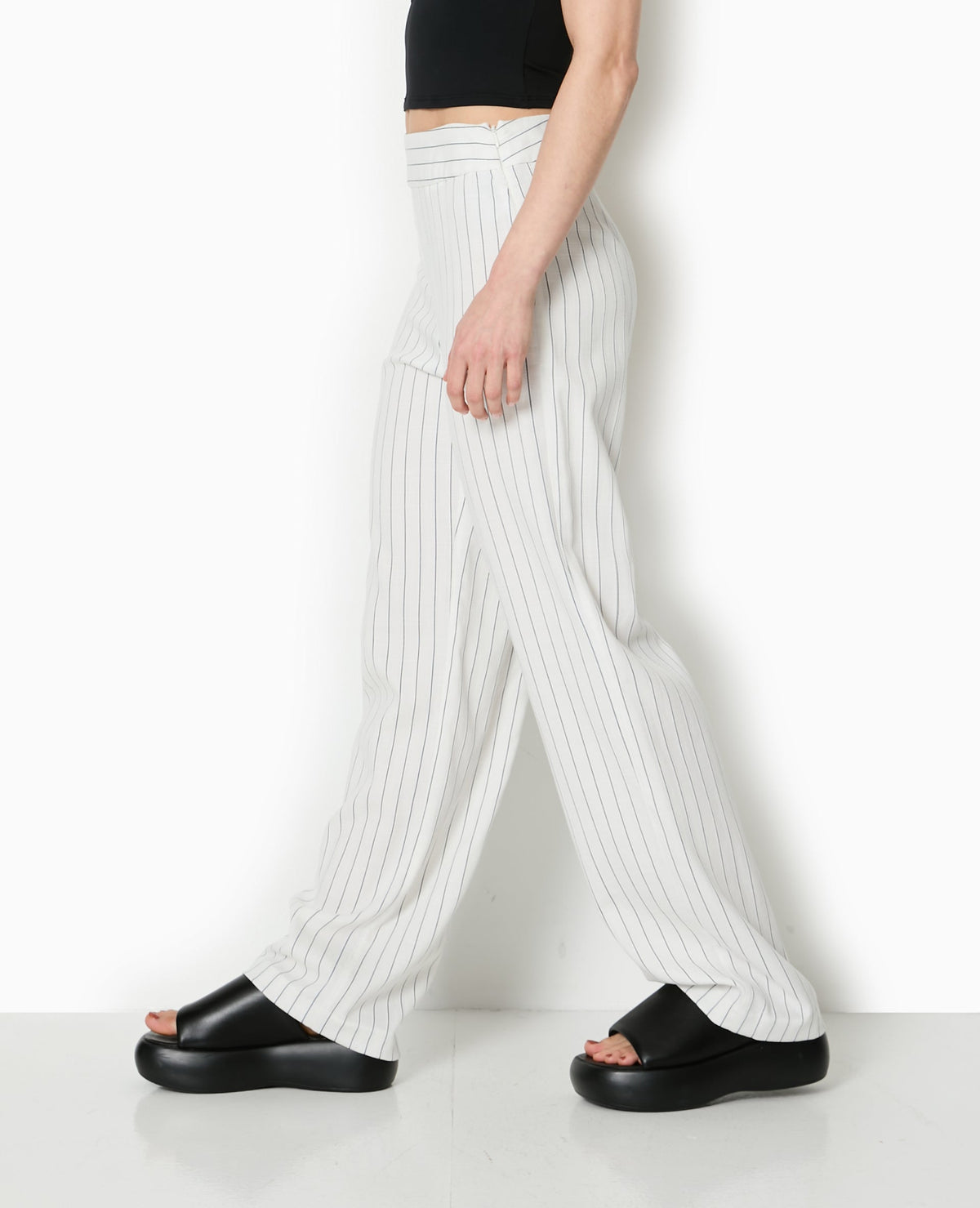 Pantalon droit rayé taille haute