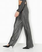 Pantalon fluide en tissu texturé avec lurex doré