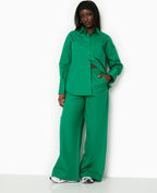 Pantalon large en popeline taille élastiquée