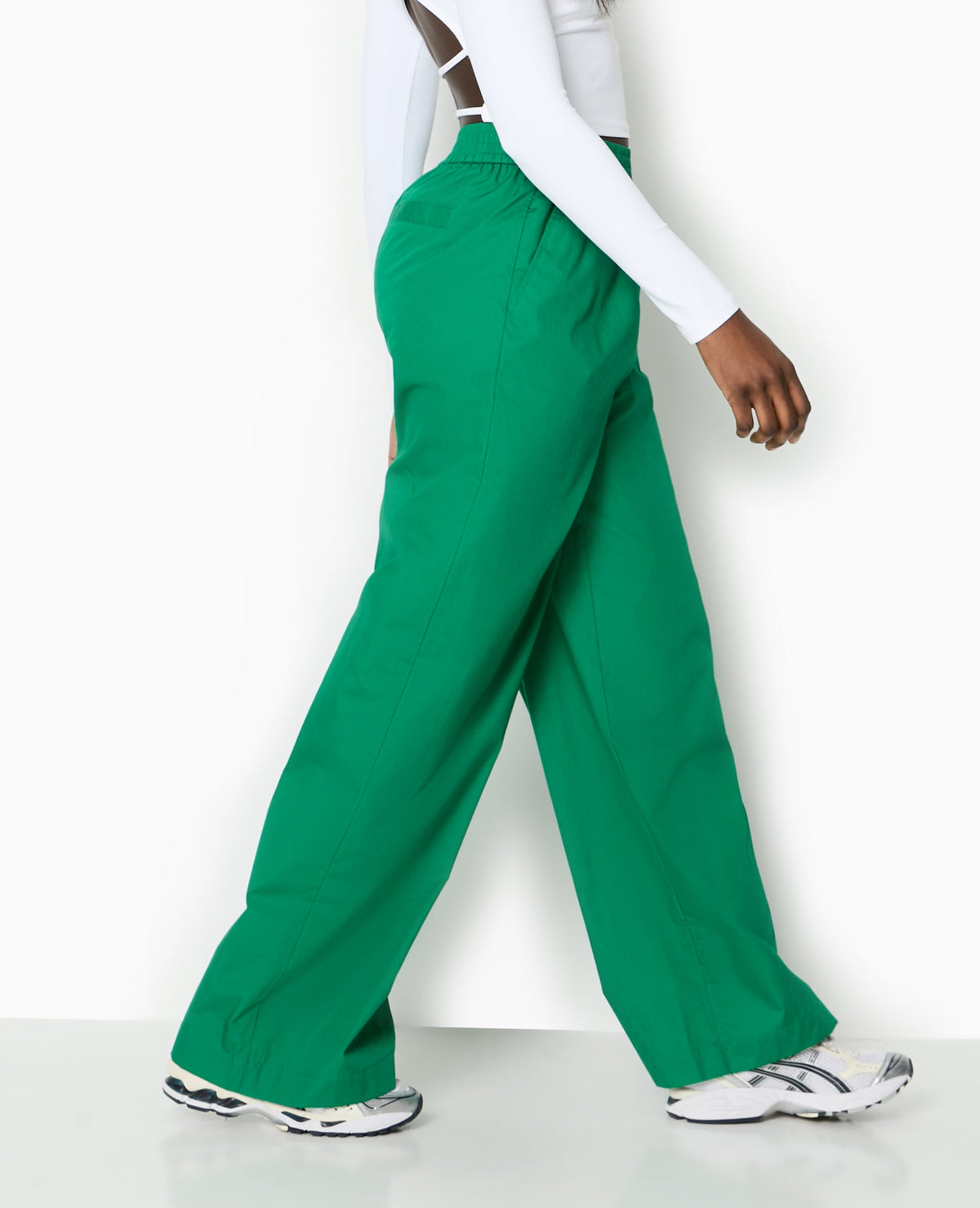 Pantalon large en popeline taille élastiquée