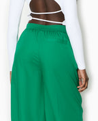 Pantalon large en popeline taille élastiquée