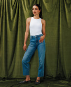 Jean straight taille haute bas coupés