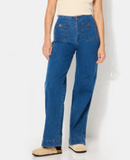 Jean wide taille haute avec poches devant