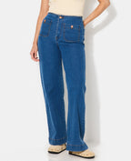 Jean wide taille haute avec poches devant