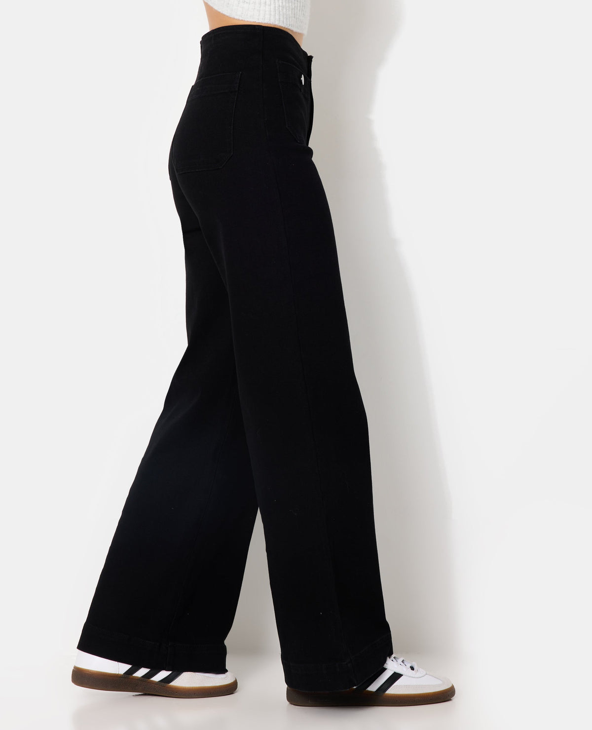 Jean wide taille haute avec poches devant