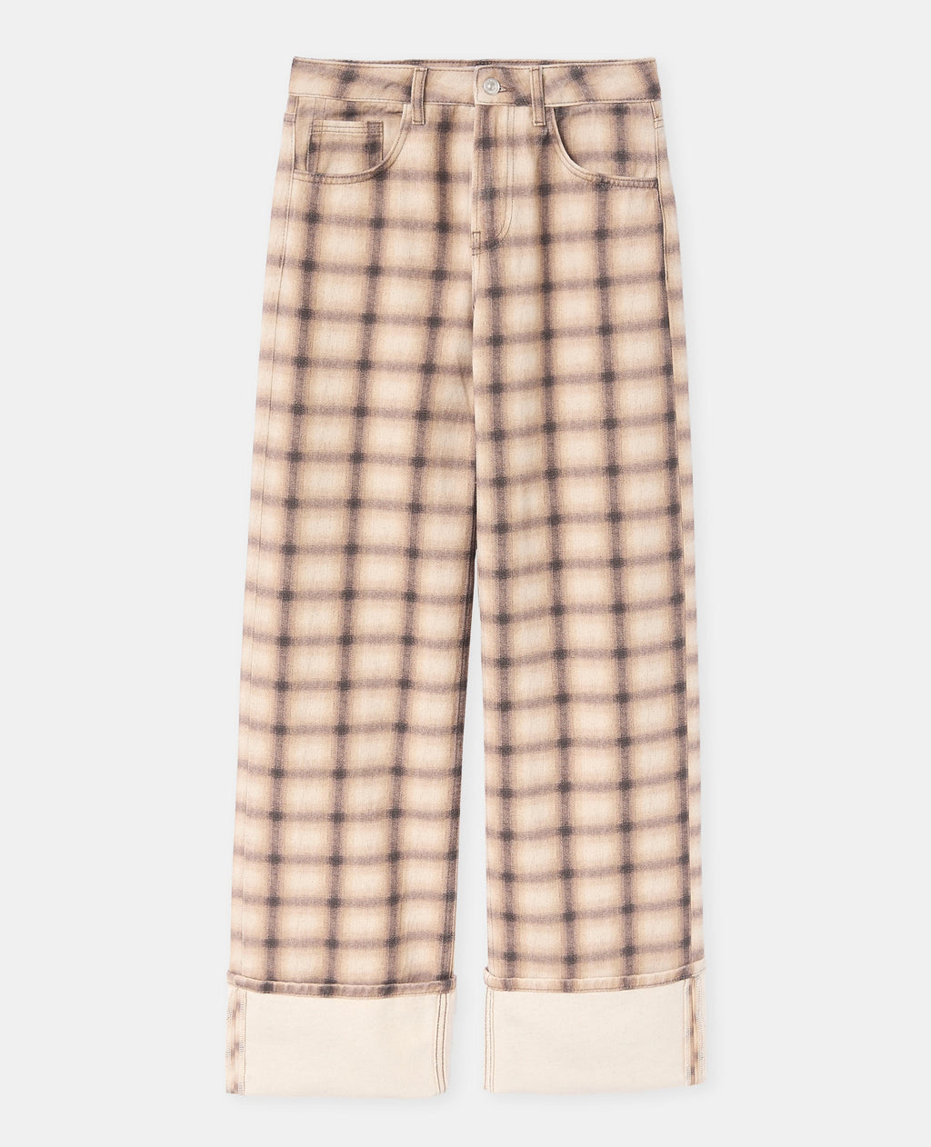 Jean droit avec grand revers motif carreaux