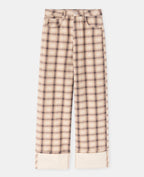 Jean droit avec grand revers motif carreaux