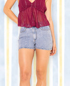 Short en jean taille haute avec mini strass