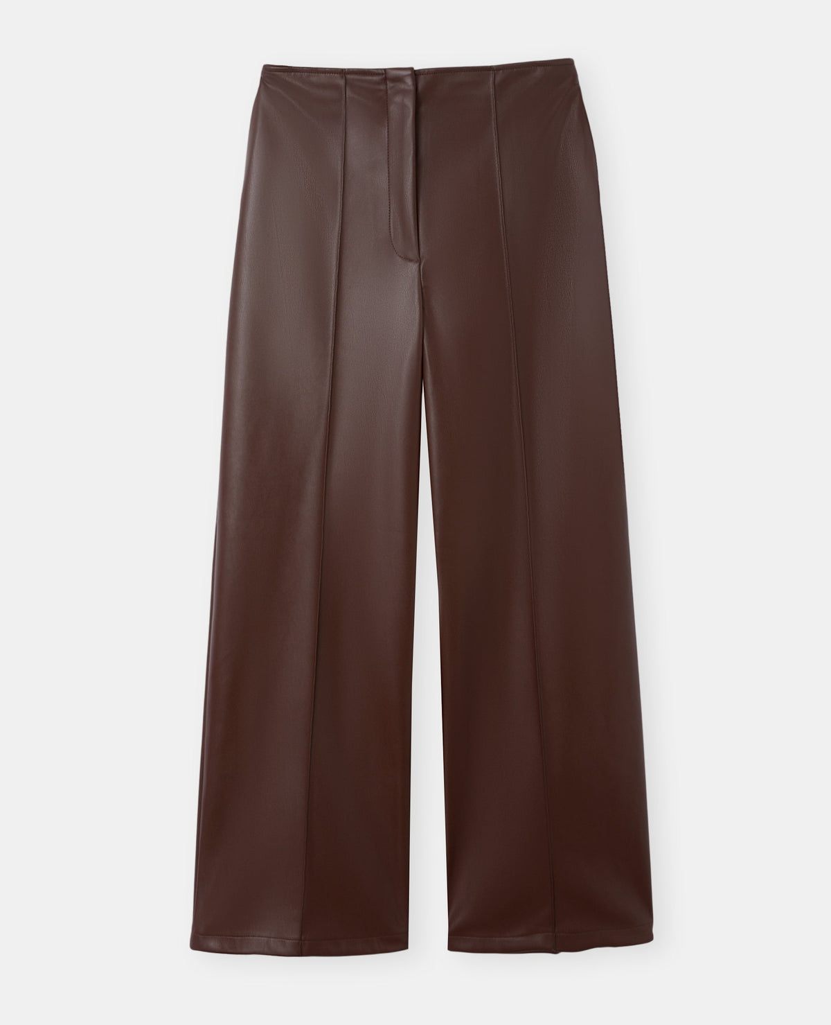 Pantalon droit en simili avec sur piqûres