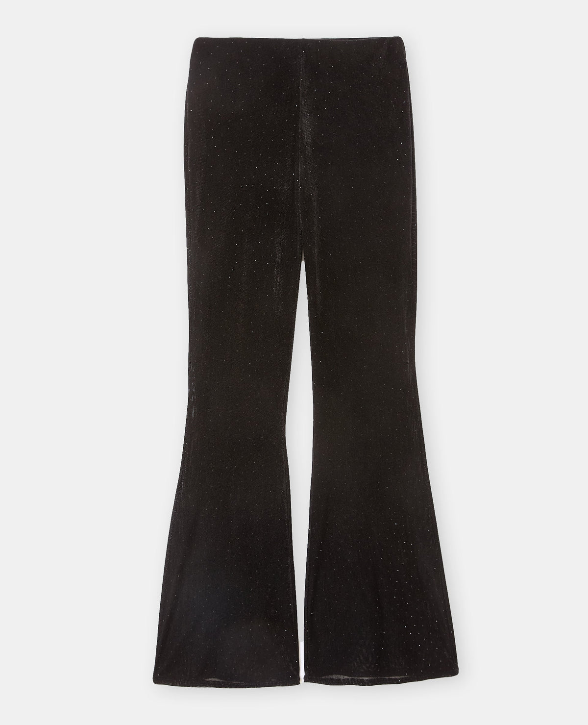Pantalon flare en résille et velours avec strass