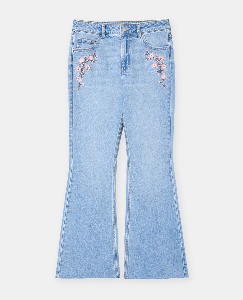 Jean flare taille basse avec broderies fleurs