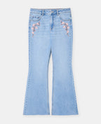 Jean flare taille basse avec broderies fleurs