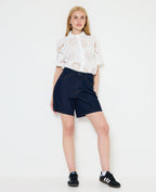 Bermuda large en jean taille haute