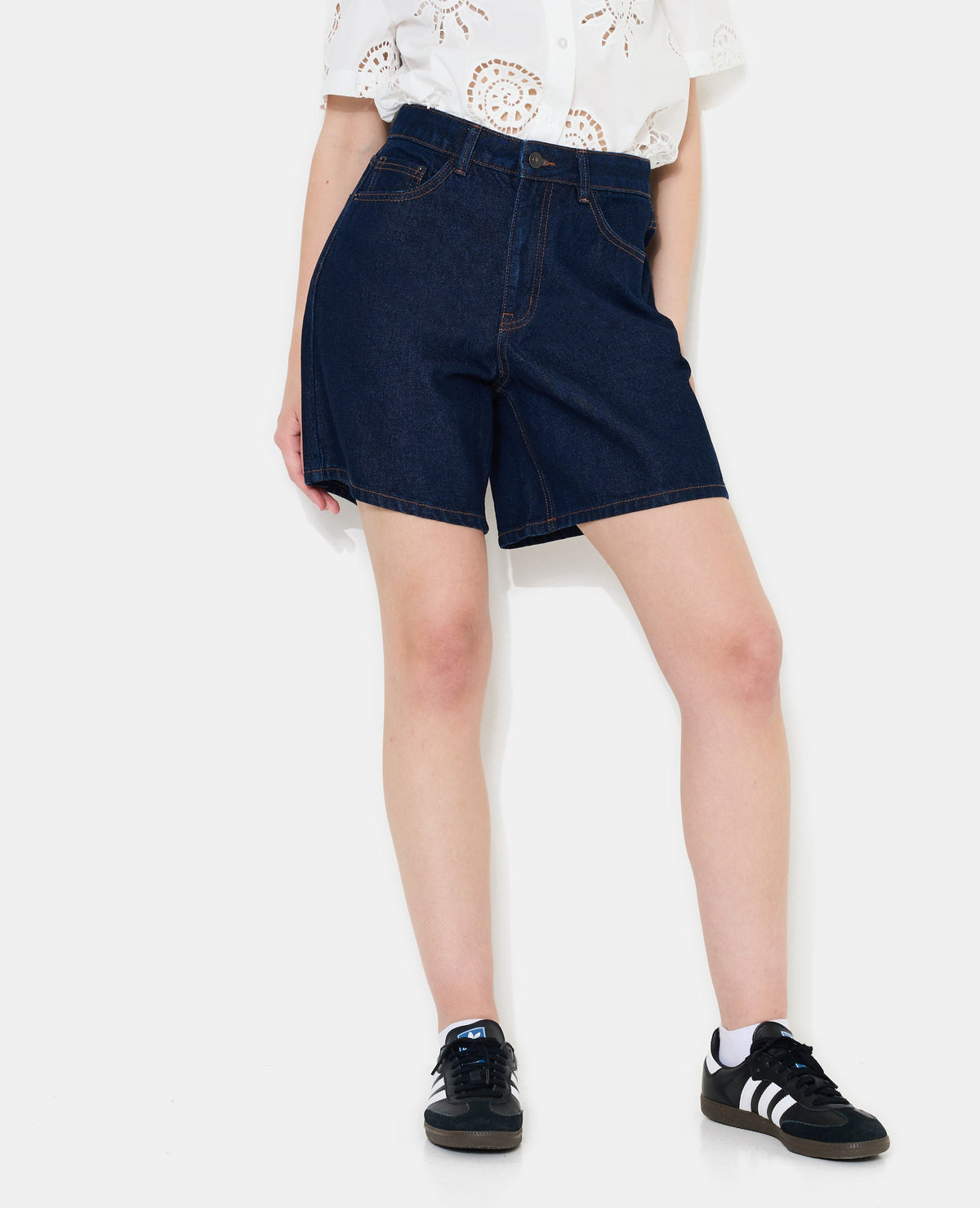 Bermuda large en jean taille haute