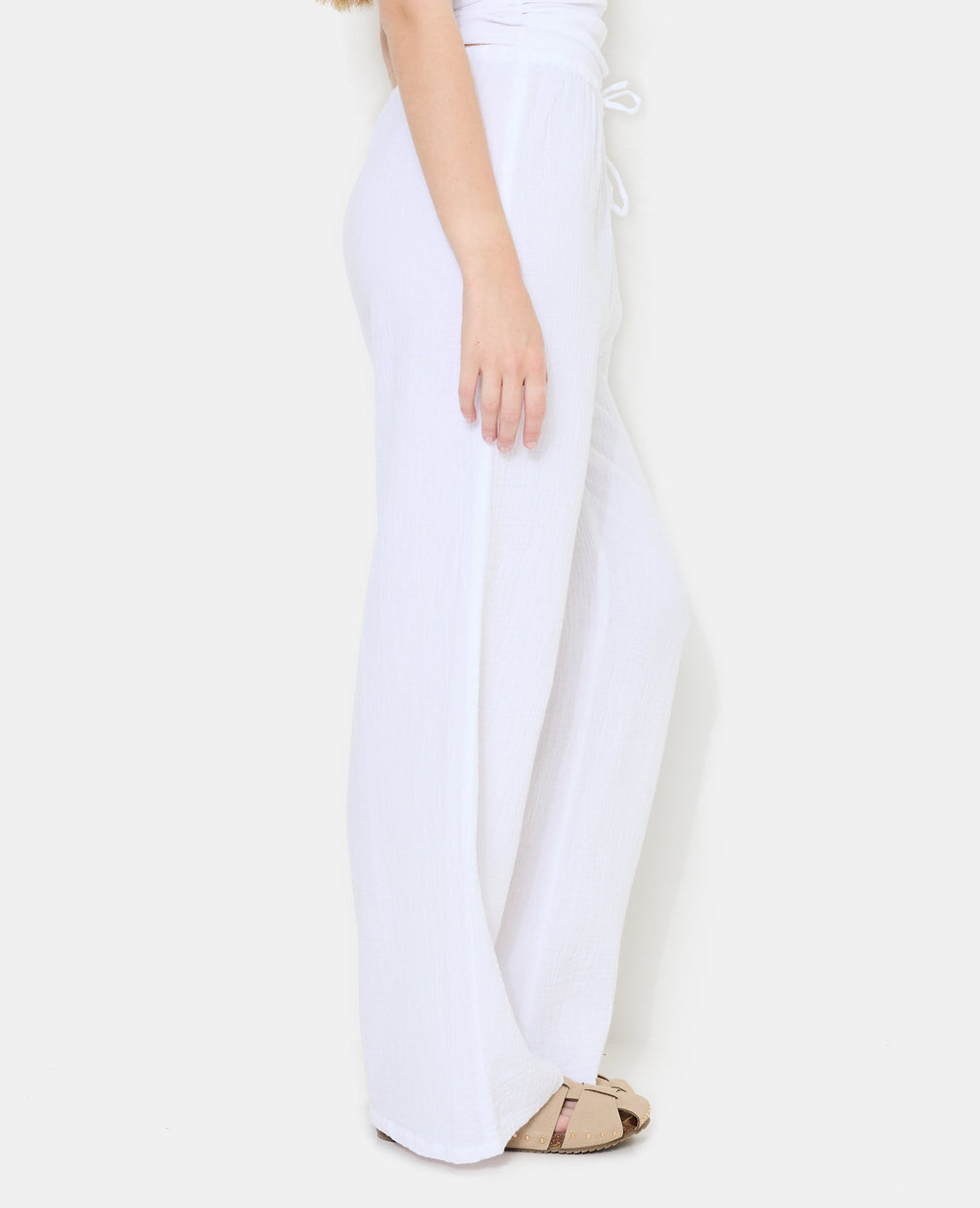 Pantalon en gaze de coton taille élastiquée