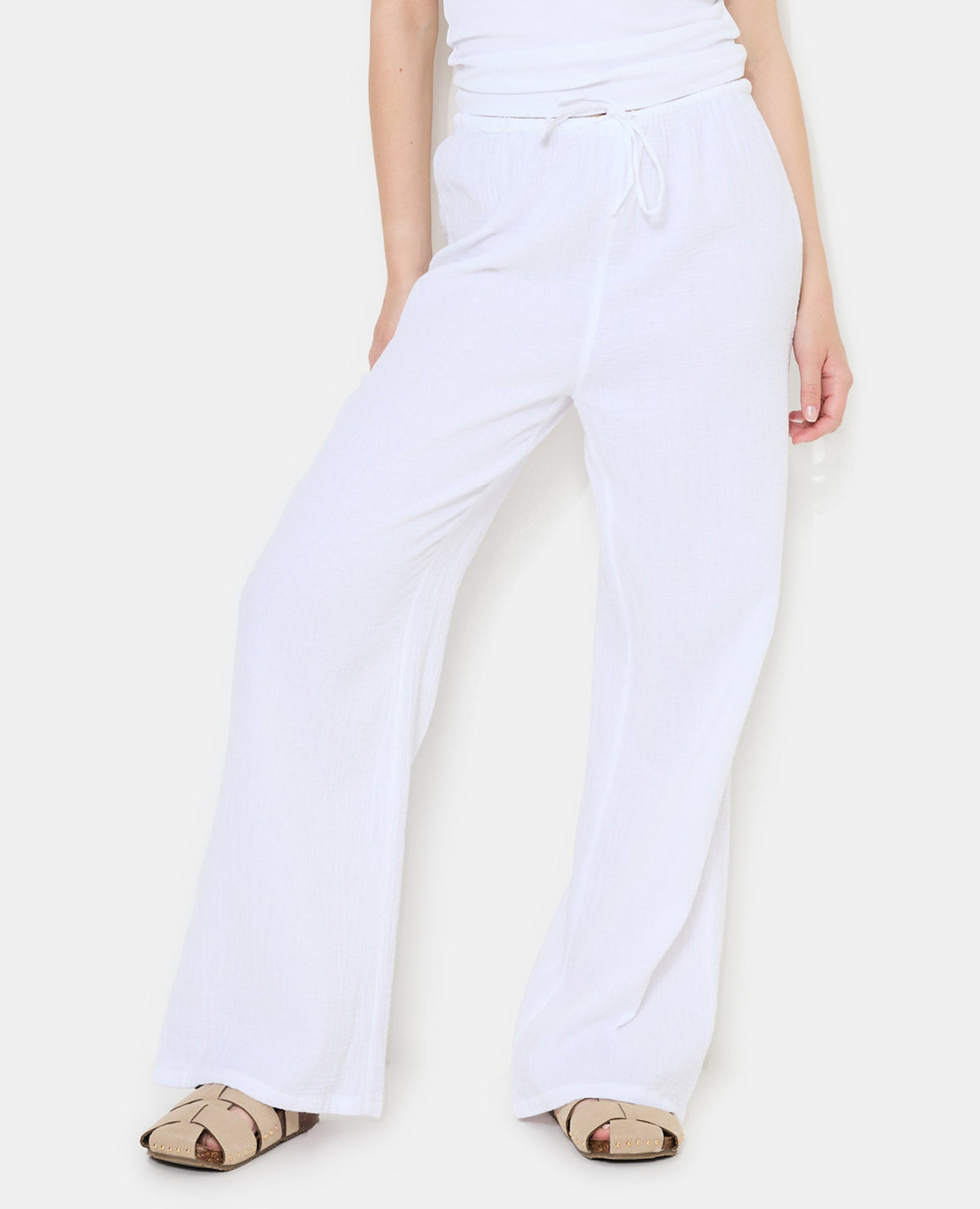 Pantalon en gaze de coton taille élastiquée