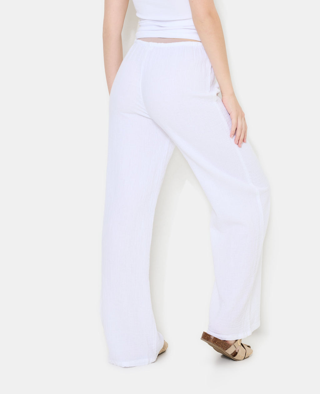 Pantalon en gaze de coton taille élastiquée