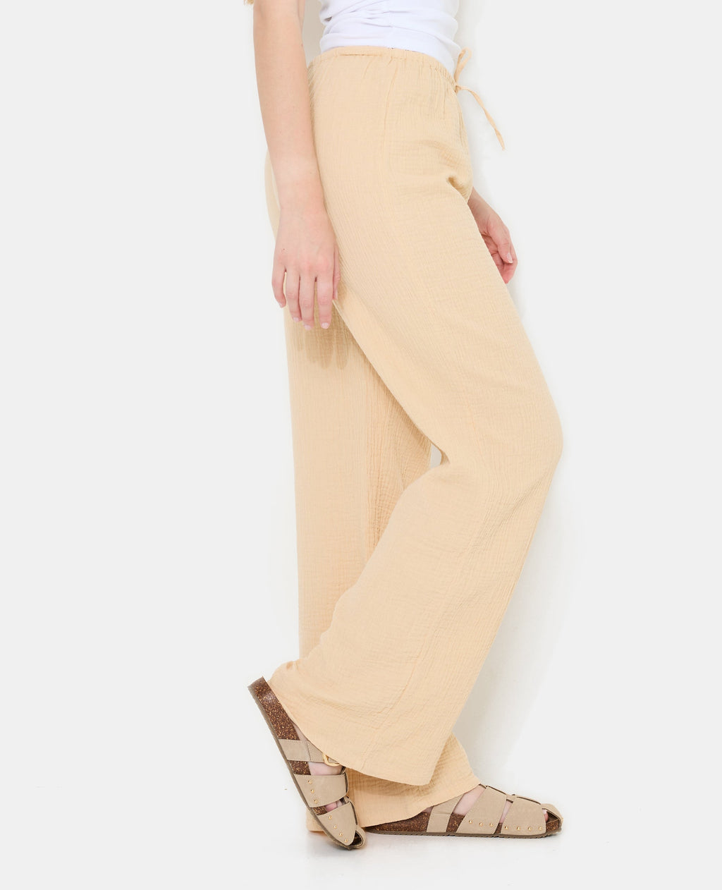 Pantalon en gaze de coton taille élastiquée