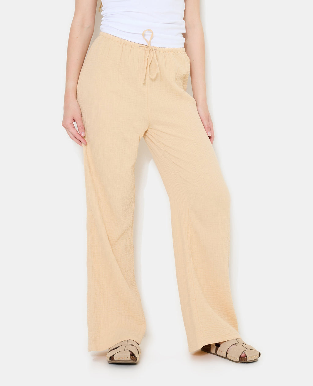 Pantalon en gaze de coton taille élastiquée