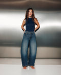 Jean barrel taille haute