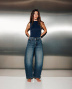 Jean barrel taille haute