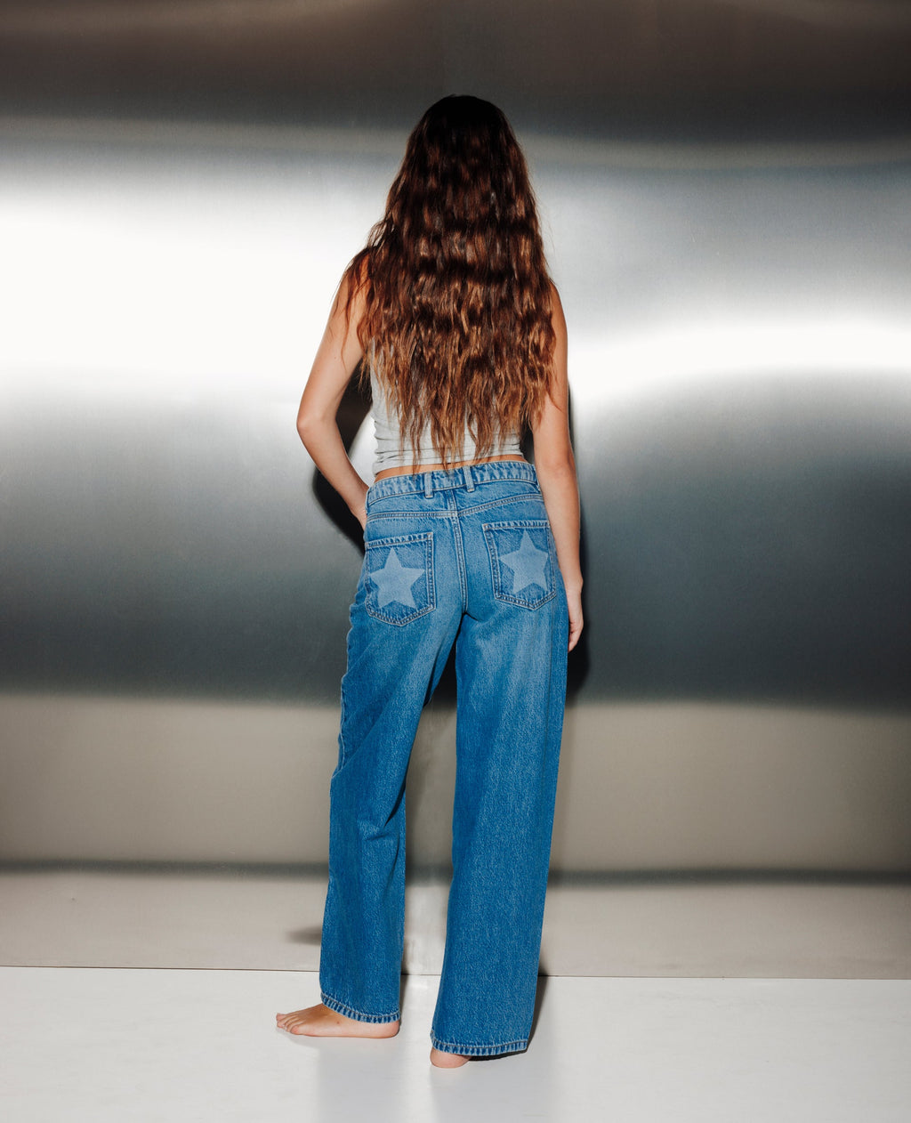 Jean wide taille basse avec étoiles