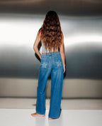 Jean wide taille basse avec étoiles