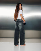 Jean wide taille basse avec étoiles