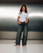 Jean wide taille basse avec étoiles