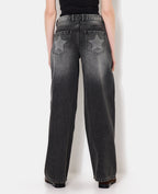 Jean wide taille basse avec étoiles