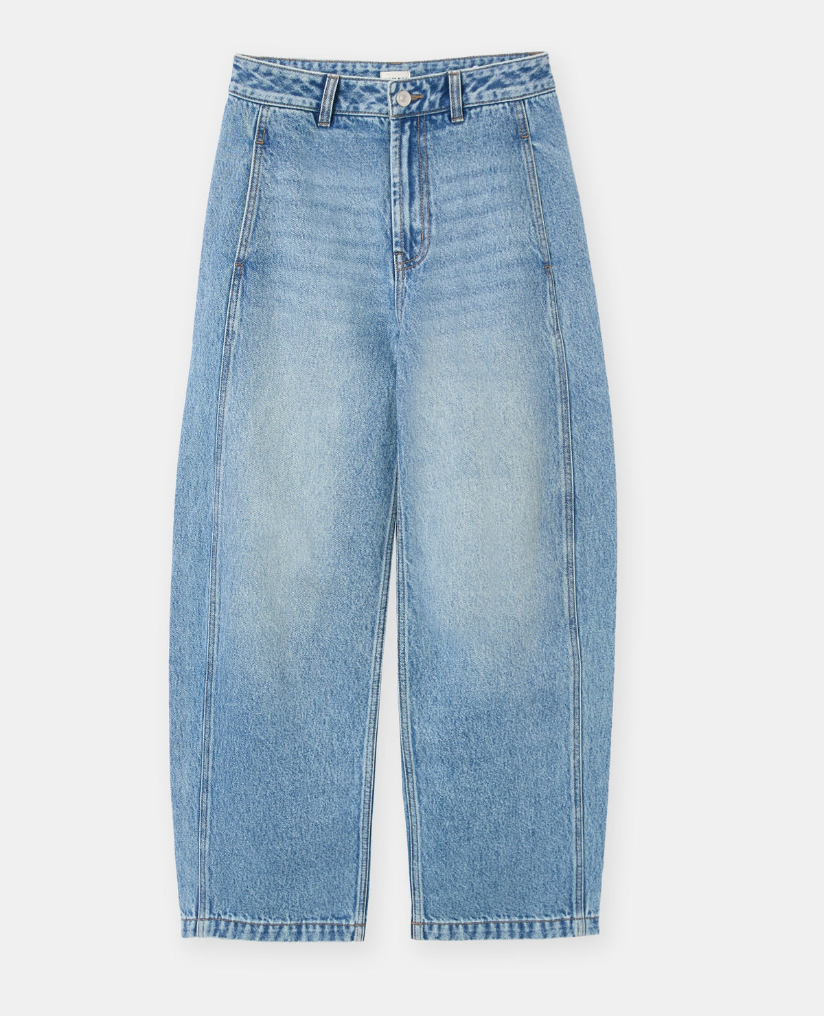 Jean barrel taille haute avec jeux de couture