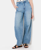 Jean barrel taille haute avec jeux de couture