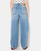 Jean barrel taille haute avec jeux de couture