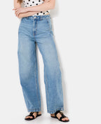 Jean barrel taille haute avec jeux de couture