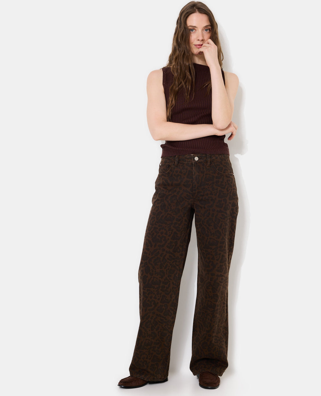 Jean wide taille medium motif léopard