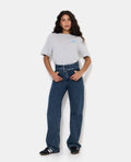 Jean straight taille haute avec ceinture