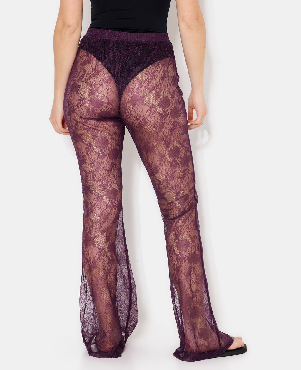 Pantalon flare en dentelle taille élastiquée