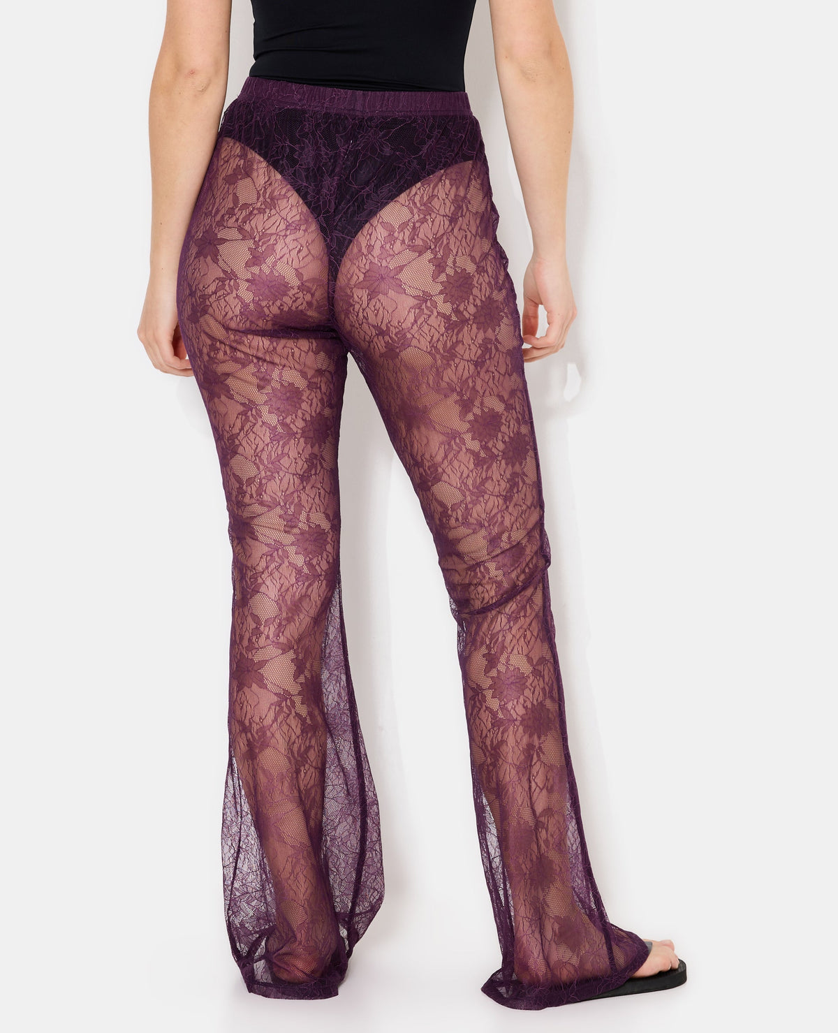 Pantalon flare en dentelle taille élastiquée