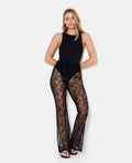 Pantalon flare en dentelle taille élastiquée