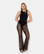 Pantalon flare en dentelle taille élastiquée