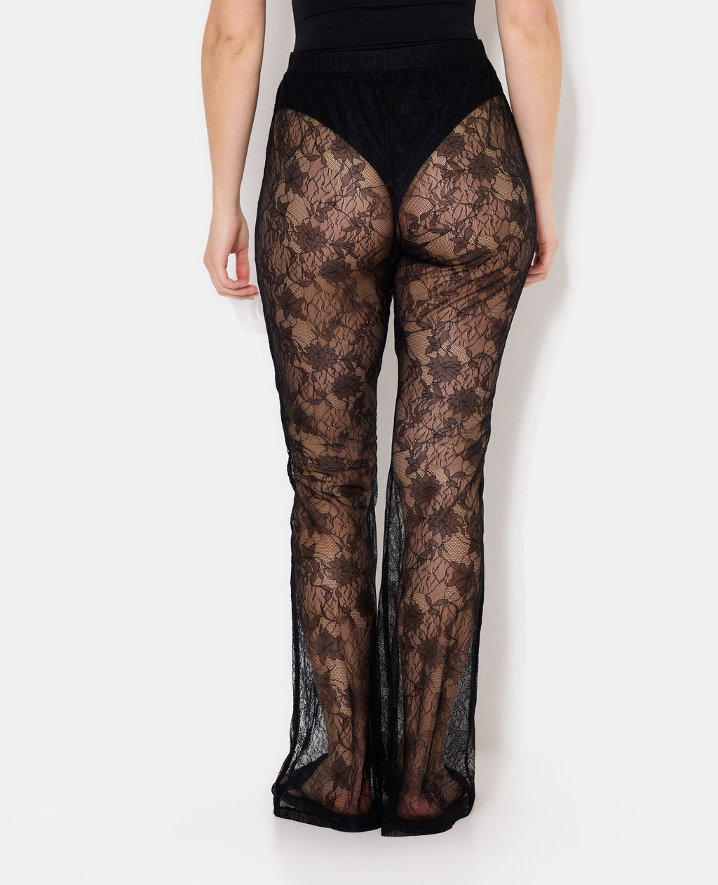 Pantalon flare en dentelle taille élastiquée