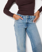 Jean straight taille haute avec strass