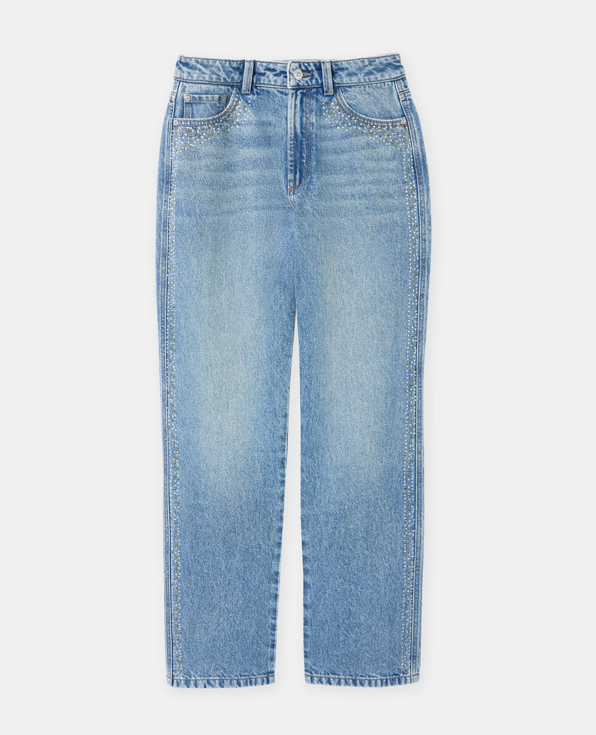Jean straight taille haute avec strass